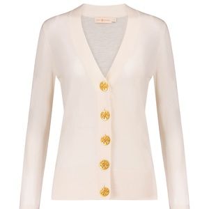 Tory Burch Simone Ivory Gold Button Cardigan